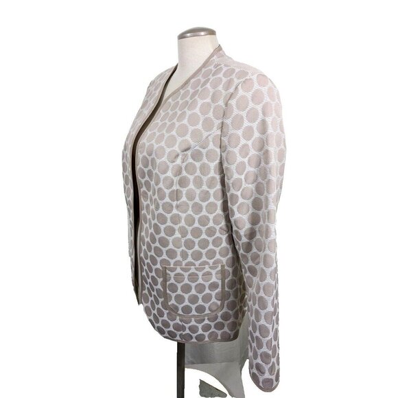 Vintage Open Front Jacket Womens Size 14 Beige Polka Dot Blazer Neutral Textured - Picture 3 of 6